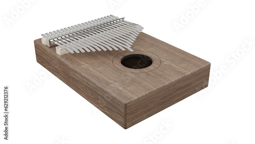 Wooden musical instrument kalimba or mbira isolated on white and transparent background. Music concept. 3D render photo