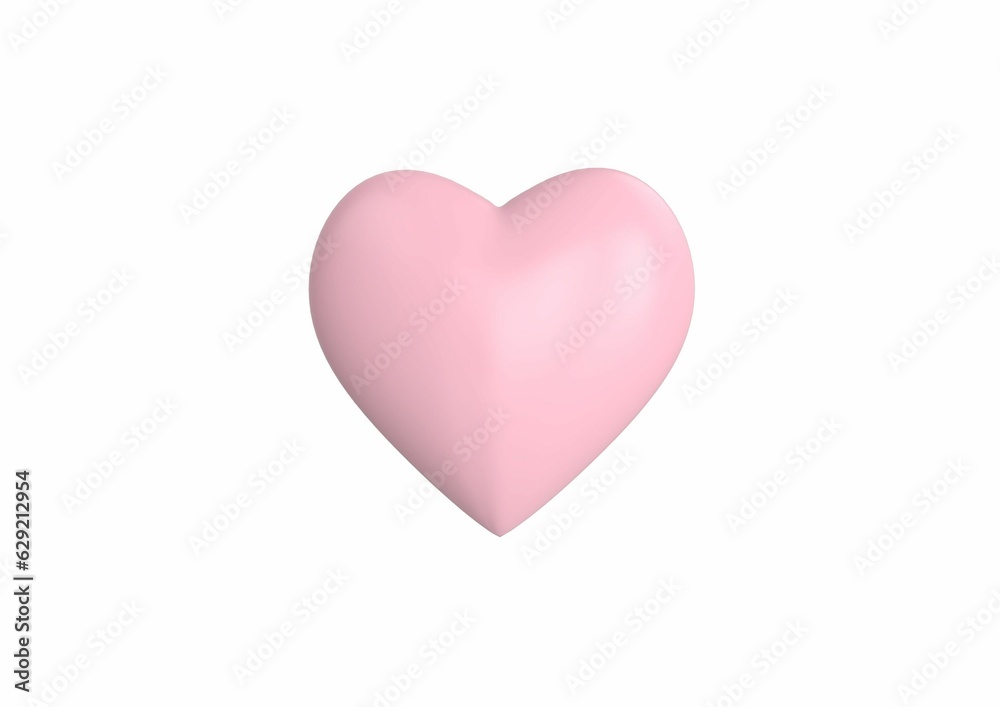 Vibrant pink heart icon against a white background. 3d render.