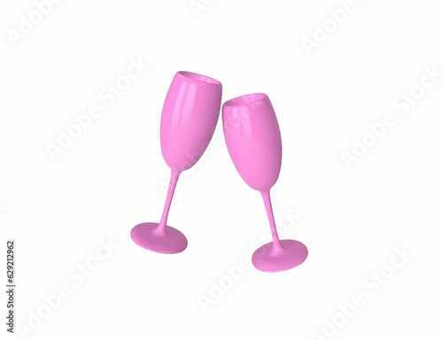 Two pink champagne glasses isolated on a white background. 3d render.
