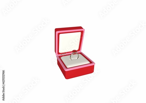 Red ring box with a gold wedding ring resting inside. 3d render.