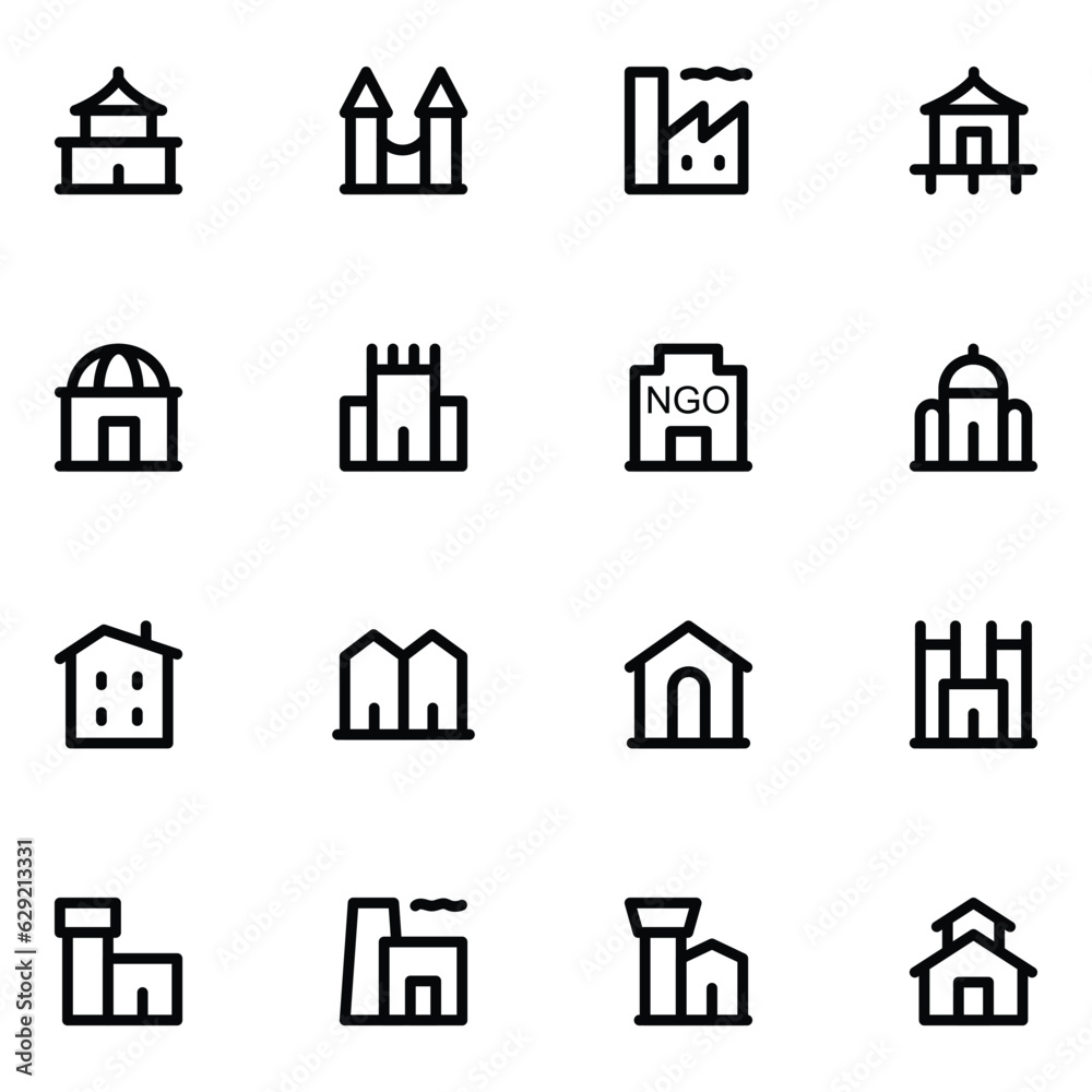 Bold Line Buildings and Construction Vector Icons
Bold Line Buildings and Construction Vector Icons
