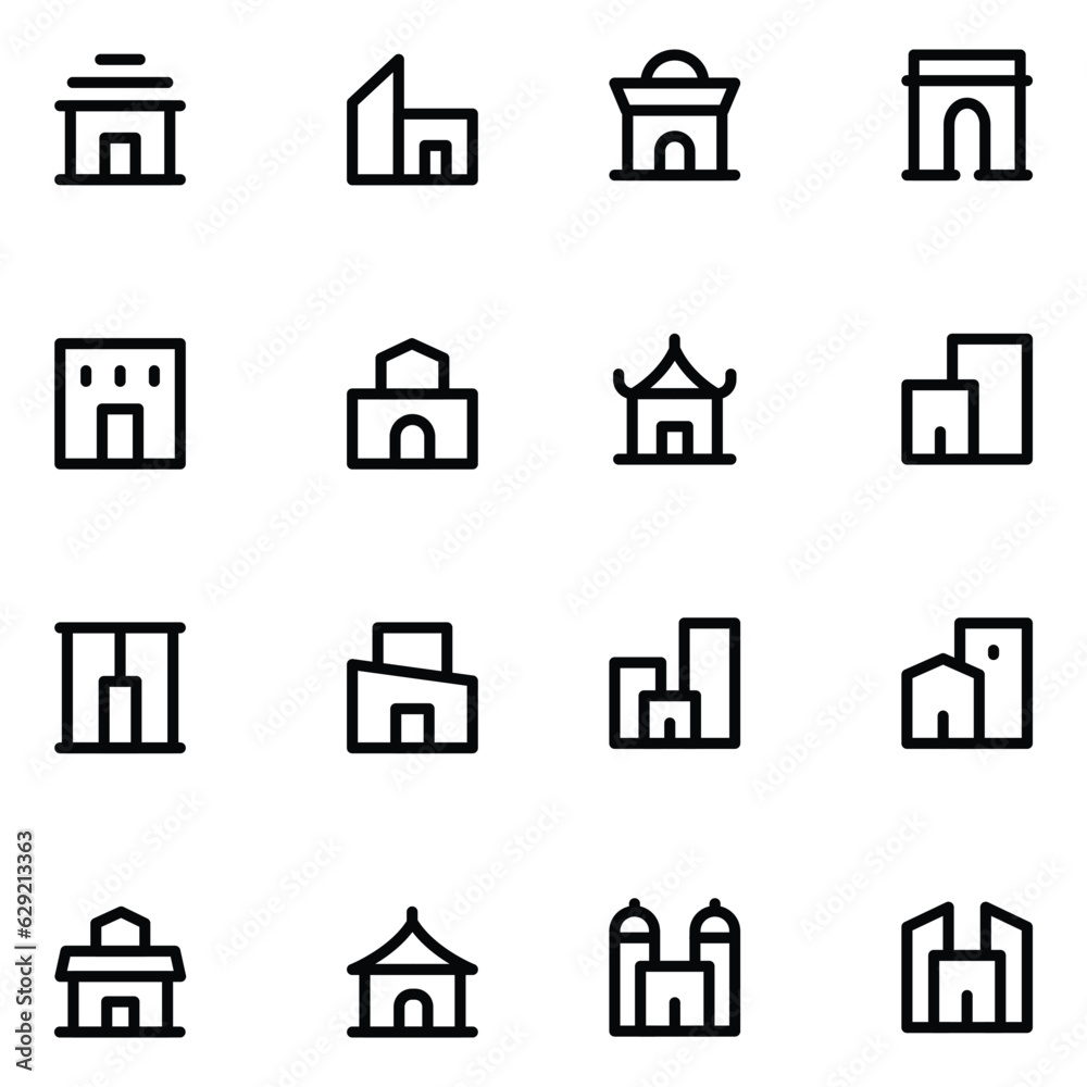 Bold Line Buildings and Construction Vector Icons 

