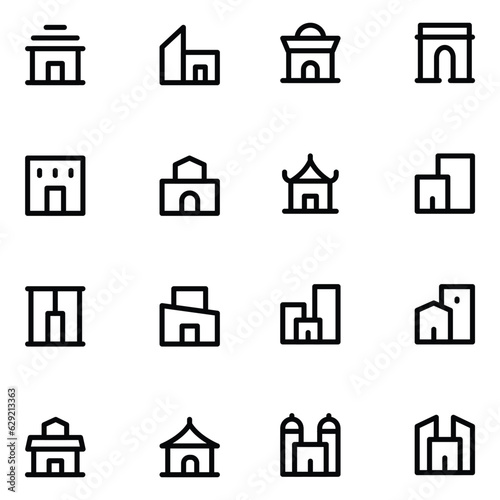 Bold Line Buildings and Construction Vector Icons