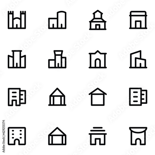 Bold Line Buildings and Construction Vector Icons