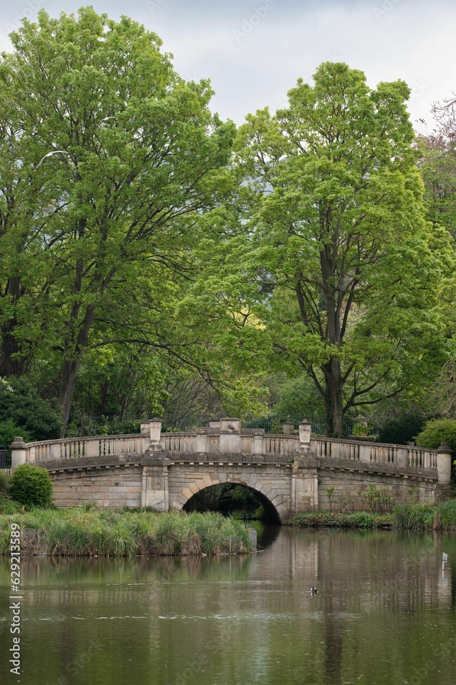 A stone bridge over a lake in the UK countryside. A stone bridge over a lake in the UK countryside.