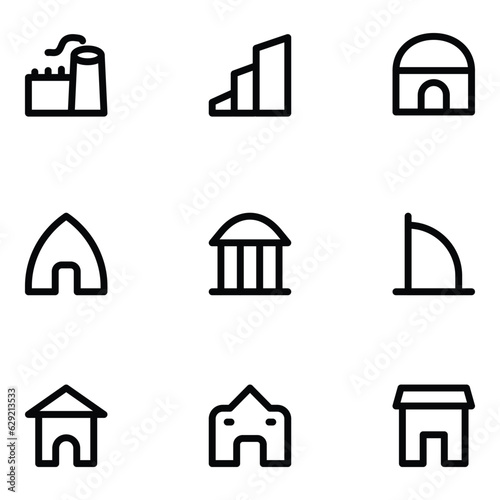 Bold Line Buildings and Construction Vector Icons