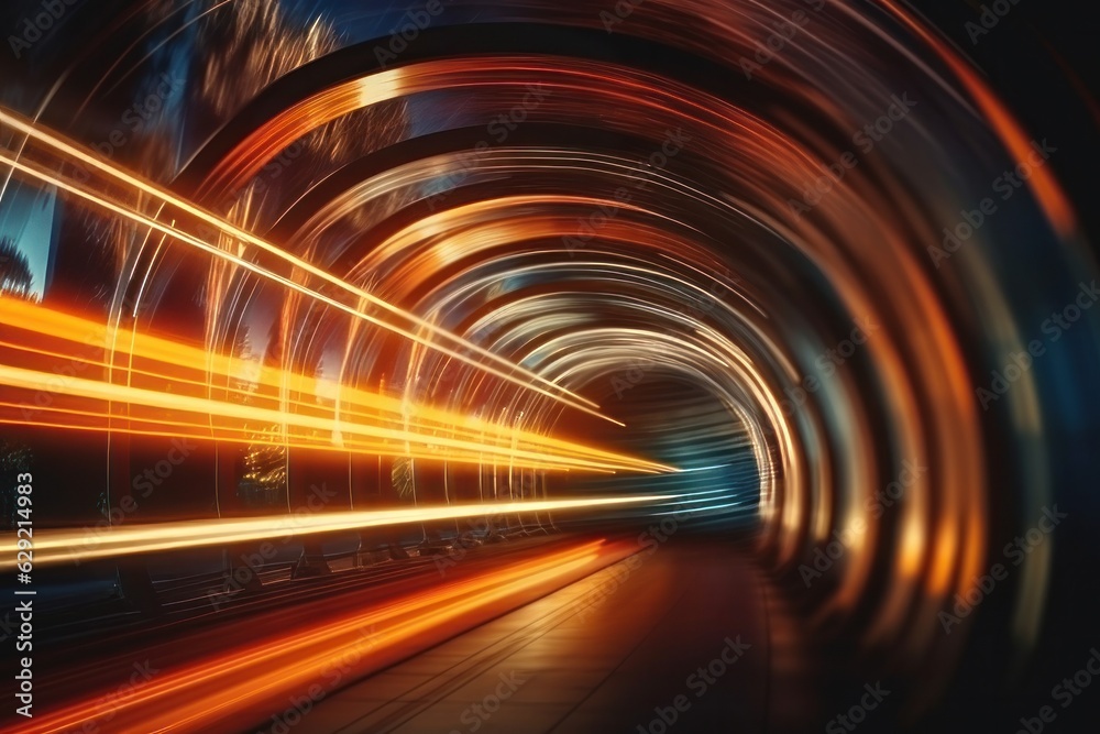 Abstract motion blur of car on the road in tunnel at night Abstract motion blur of car on the road in tunnel at night