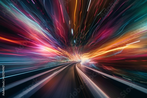 Abstract background of speed motion on the road at night. Digital illustration
