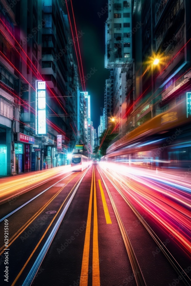 Car light trails on the street in city
