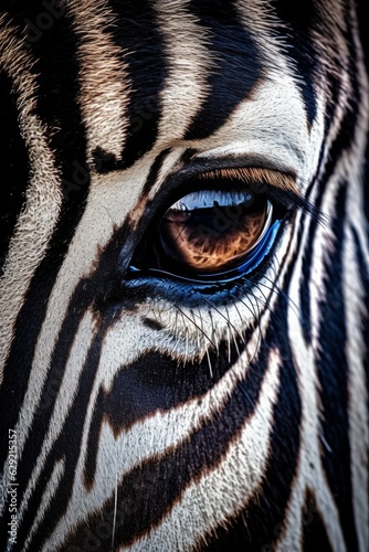 Zebra eye close-up. Animal skin texture. 3d rendering