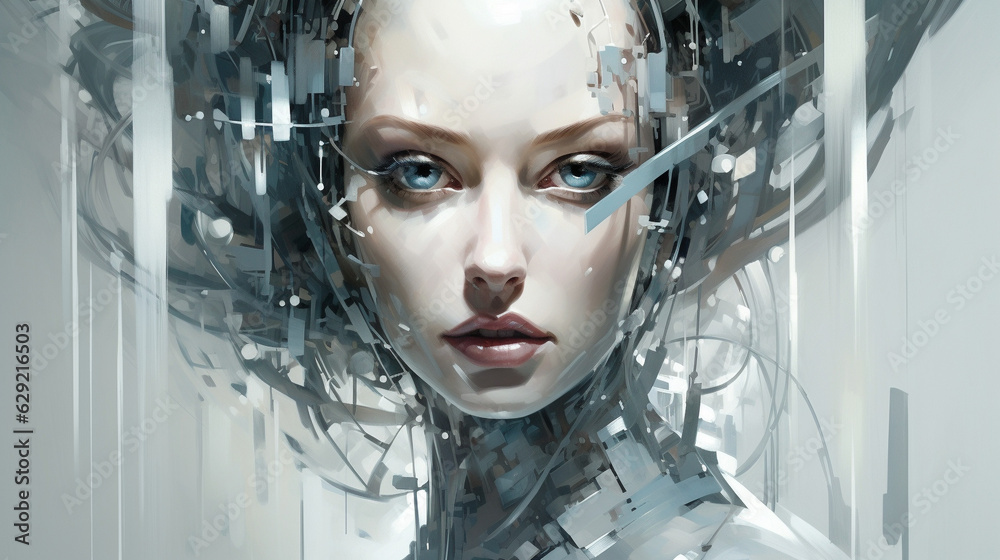 représentation d'une femme cyborg futuriste - IA Generative - obrazy, fototapety, plakaty 