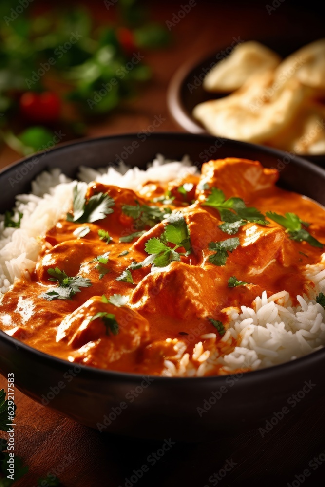 Chicken tikka masala with basmati rice and naan bread Chicken tikka masala with basmati rice and naan bread