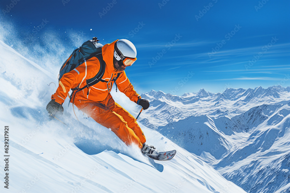 man skiing down the mountain, generative ai
