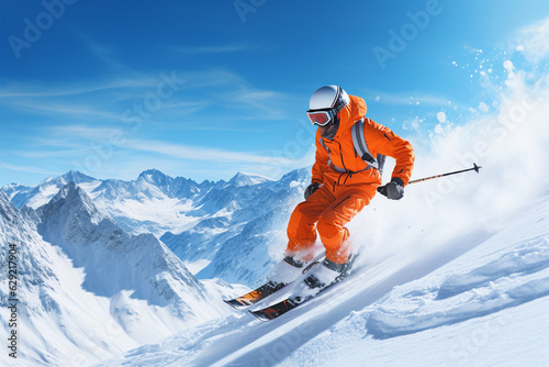 man skiing down the mountain, generative ai © AIGen