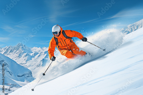 man skiing down the mountain, generative ai © AIGen