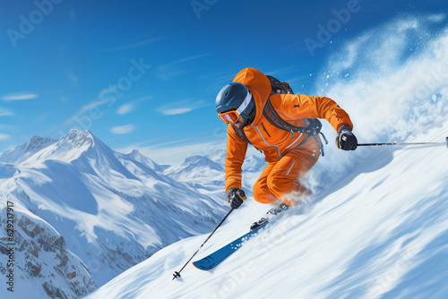 man skiing down the mountain, generative ai