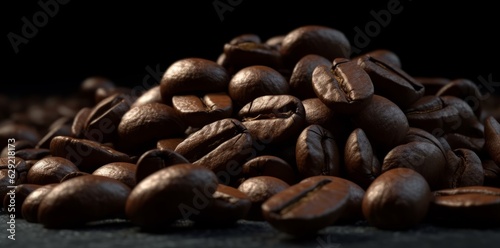 Coffee beans on black background. Close-up image.
