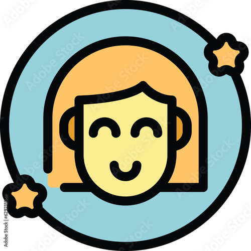 Girl blogger icon outline vector. Media content. Woman campaign color flat