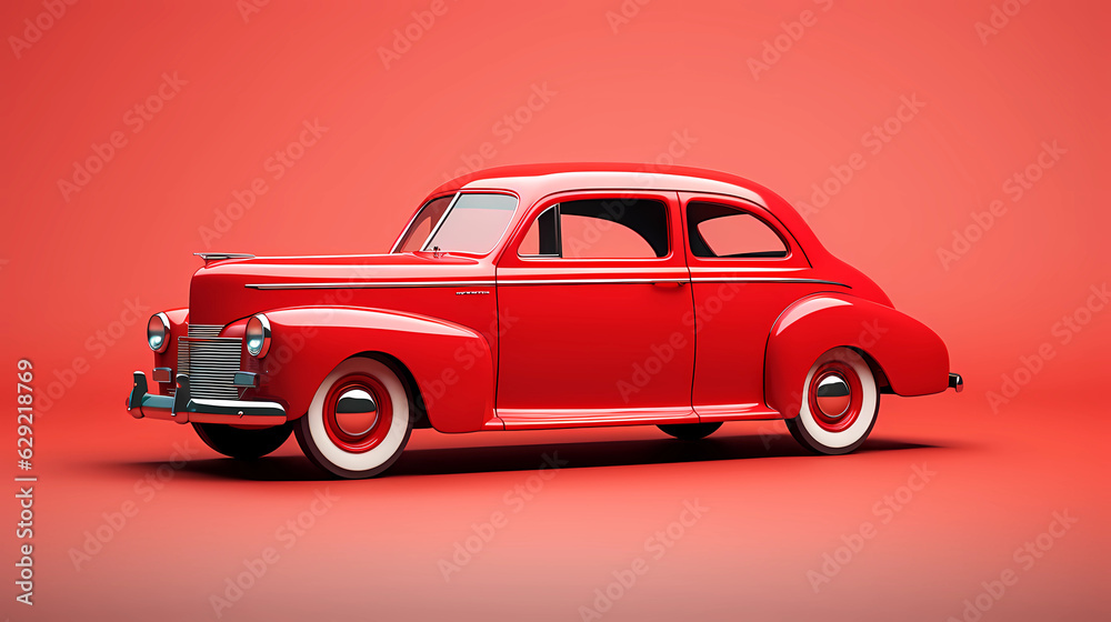 3D cute Red Sedan simple background