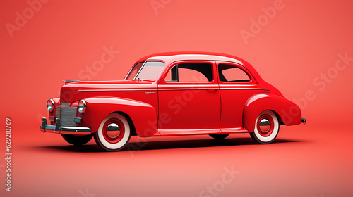 3D cute Red Sedan simple background