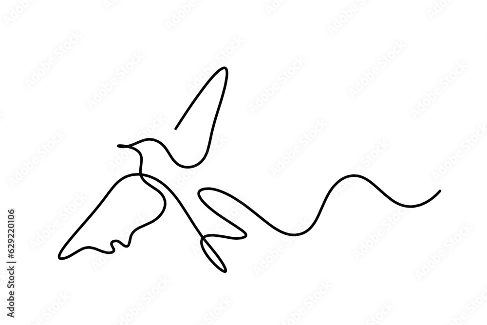 Fototapeta premium Silhouette of abstract flying bird in line on white background