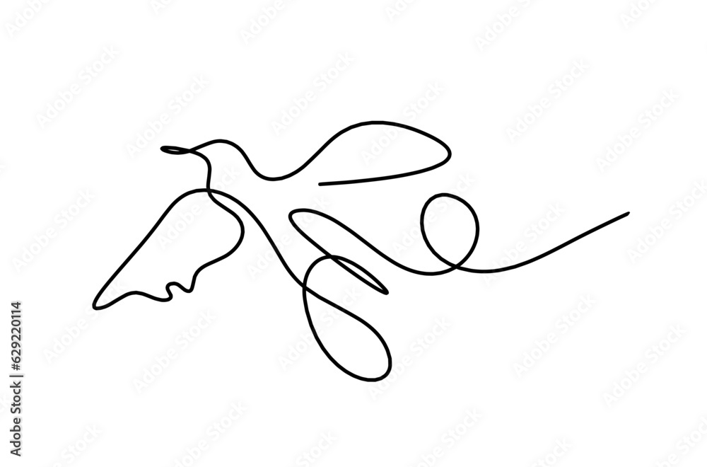 Silhouette of abstract flying bird in line on white background