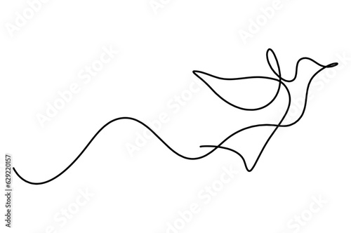 Silhouette of abstract flying bird in line on white background