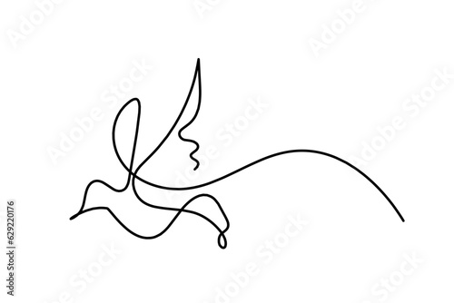 Silhouette of abstract flying bird in line on white background