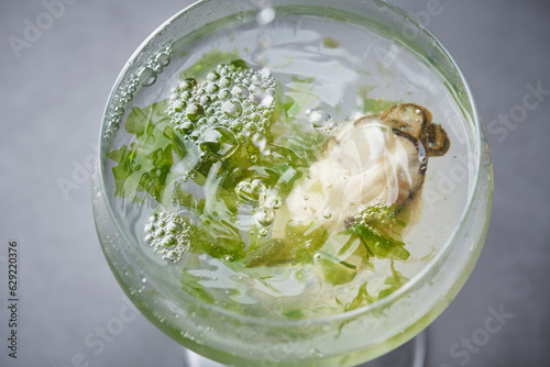 Refreshing martini cocktail with fresh oysters