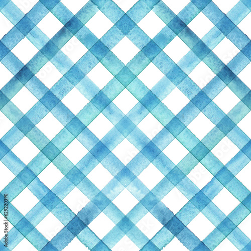 Watercolor stripe plaid seamless pattern. Color teal blue turquoise stripes background.