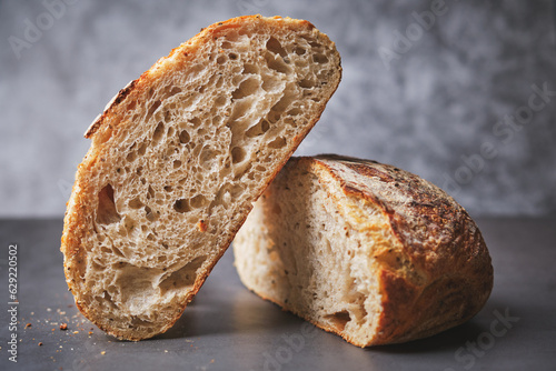 Organic sourdough bread crumb with whole wheat flour photo