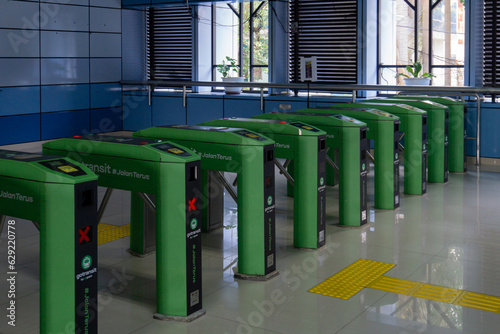 Jakarta, Indonesia – July 7, 2023: No people at entrance of railway station at Juanda Station photo