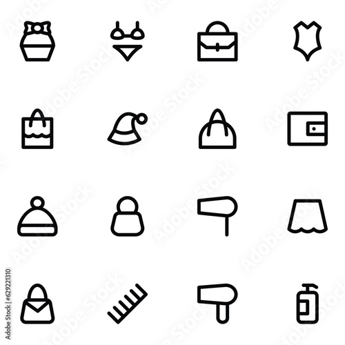 Collection of Fashion Elements Bold Line Icons

