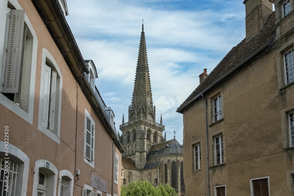 Historic Saint-Lazare cathedral in the historical center of Burgundy, France - obrazy, fototapety, plakaty 
