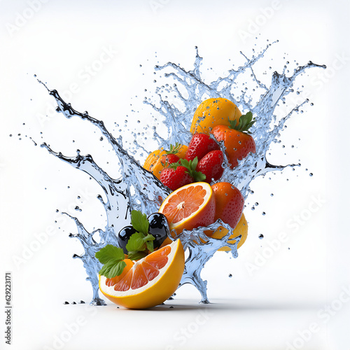 Fresh fruit water with Apples and Oranges. Generative AI