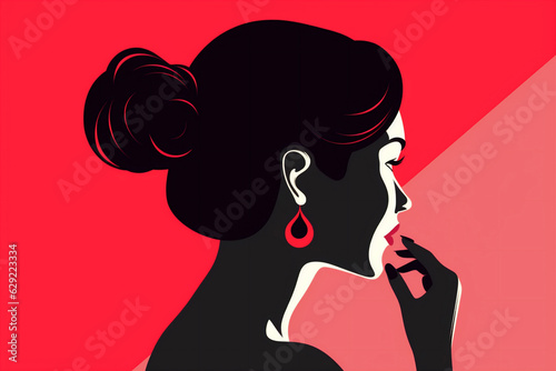 woman model portrait modern cool vintage fashion red poster female glamour background. Generative AI.
