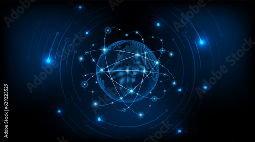 Global connection network background. World map. Internet technology concept or global communication. 