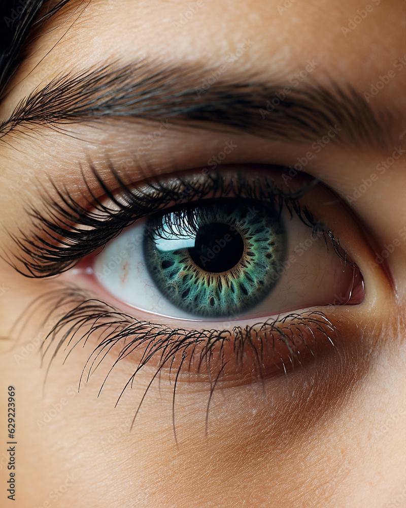 Obraz premium Auge Iris Fotografie mit blauen Auge Nahaufnahme, ai generativ