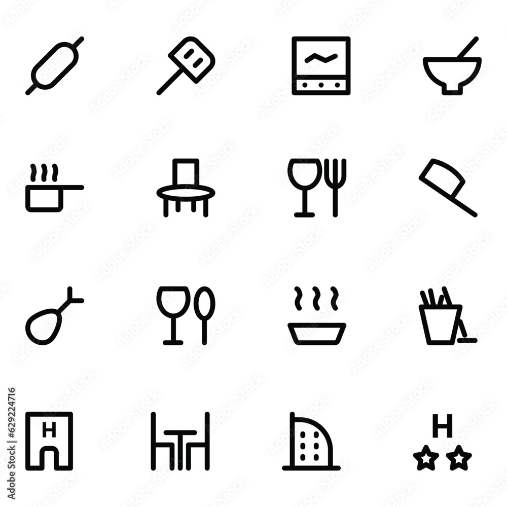 Set of Motel Services Bold Line Icons 

