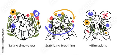 Mental health and psychology concept llustrations. Overwhelming and trapped feelings, intrusive thoughts. Visual Stories Collection.