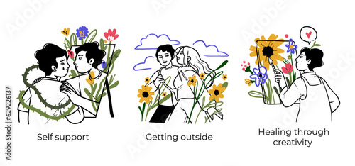 Mental health and psychology concept llustrations. Overwhelming and trapped feelings, intrusive thoughts. Visual Stories Collection.