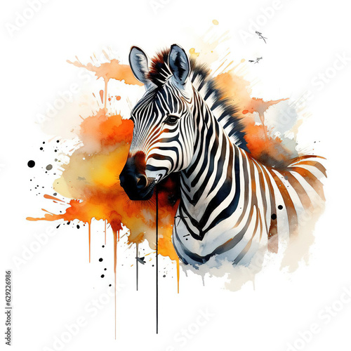 Artistic Zebra in the Forest  Vibrant Watercolor Splash on White Background. Generative AI