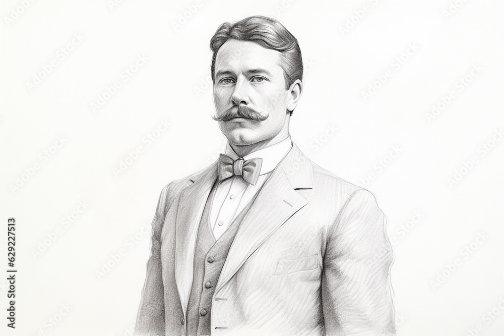 Elegant gentleman of the 19th century isolated on white background, pencil sketch. Generative AI. Elegant gentleman of the 19th century isolated on white background, pencil sketch. Generative AI.