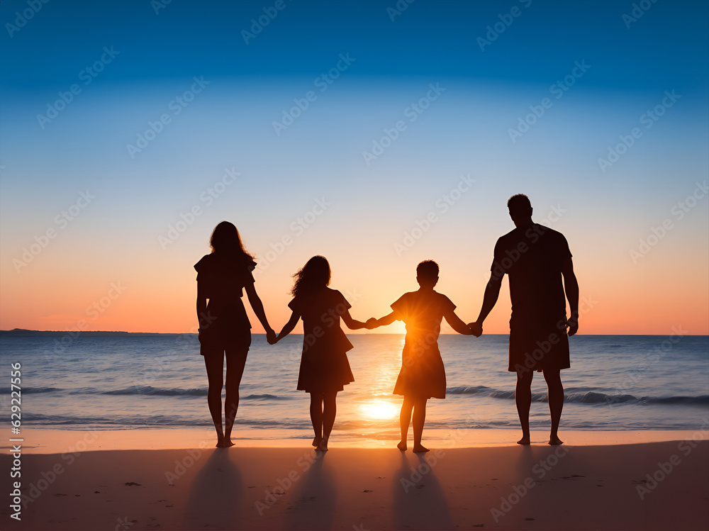 The Happy Family Embracing the Sea Beach. Generative Ai