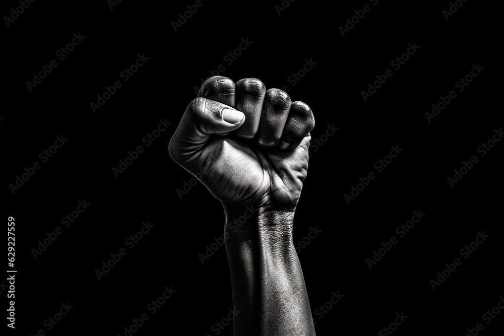 fist of a man in black and white