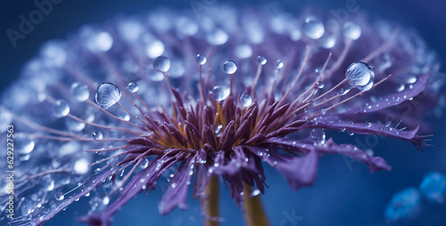 Drops of dew sparkle on the dandelion