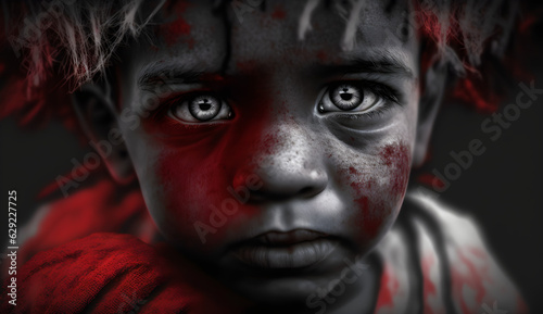 Abandoned African child closeup portrait, extreme poverty