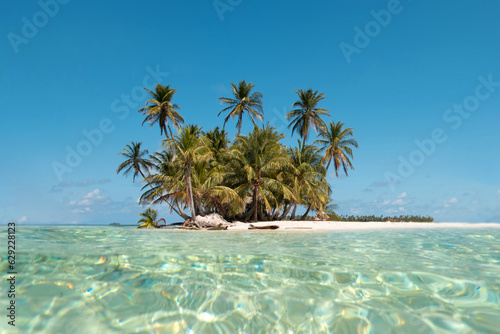 small tropical island with palm trees and white beach