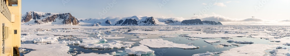 View of arctic landscape from a ship in Svalbard