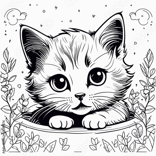 Gato adorable con ojos grandes y bonitos para colorear y pintar
